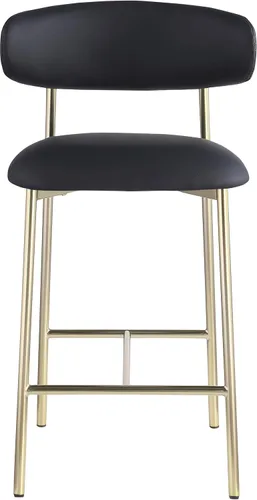 Vista 4 de Meridian Furniture 995Black-C Lupita Collection Modern Taburete contemporáneo con cuero vegano negro suave, marco de metal dorado cepillado, 20.5
