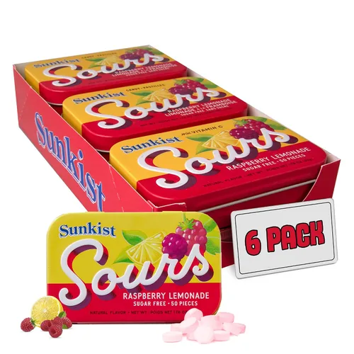 Vista 9 de Sunkist Sours - Caramelos agrios de pomelo sin azúcar, lata de 50 unidades (paquete de 6)