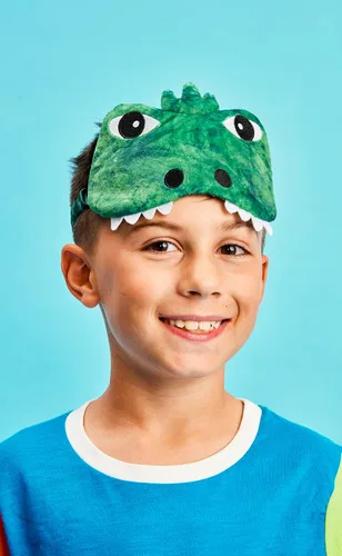 Vista 3 de iscream Bedtime Buddies - Máscara de dormir bordada con forro de satén para niños - Dino-Mite Silky Feel on Skin, Fleece with Felt Dino Teeth
