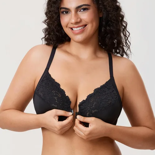 Vista 2 de DELIMIRA Women's Racerback Front Closure Plus Size Full Coverage Lace Underwire Unlined Support Bras