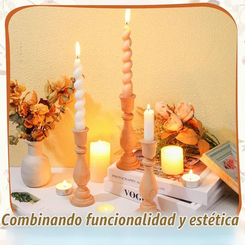 Vista 6 de Nitial Candelabros pequeños de madera sin terminar, 12 unidades, 6 pulgadas