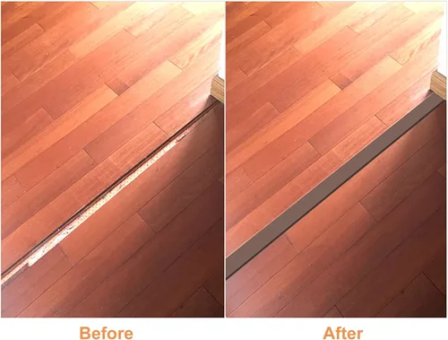 Vista 5 de Tira de transición de piso, tiras de cubierta de suelo de transición autoadhesivas, diseño de grano de madera cortable, tira divisora plana de piso