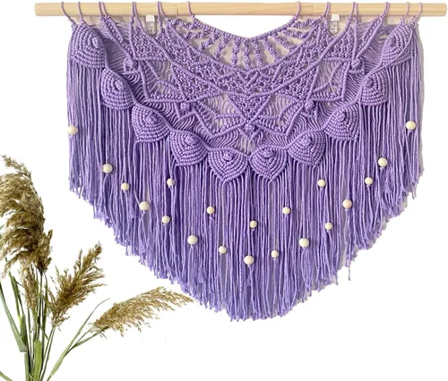 Vista 11 de Youngeast Cortina grande de macramé para colgar en la pared, estilo bohemio, con cuentas para ventana, macramé, cabecero, sala de estar, decoración
