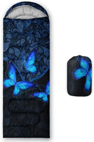Vista 11 de HOSIMA Saco de dormir de mariposa para adultos y niños para campamento, saco de dormir ultraligero gótico negro para clima frío y verano.
