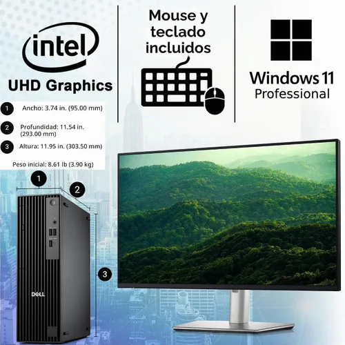 Vista 3 de Dell Pro Slim QCS1250 Intel i5-14500, RAM DDR5 de 16 GB, PCIe NVMe de 512 GB, RJ-45, puerto DP, HDMI, KB y mouse con cable, Windows 11 Pro