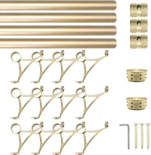 Vista 15 de Kit de riel de pie de montaje combinado, acabado dorado satinado, tubo de acero inoxidable de 2 pulgadas de diámetro exterior con conector interno