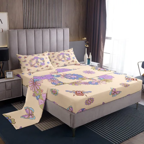 Vista 8 de Feelyou Juego de sábanas de flores hippie retro, tamaño individual, juego de sábanas de mariposa para niños y adolescentes, decoración de los años