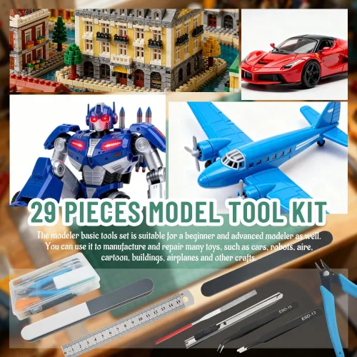 Vista 7 de Bigstone Kit de 29 piezas de herramientas de modelado, herramientas básicas, herramientas de construcción de pasatiempos, juego de manualidades