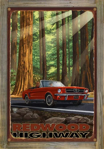 Vista 9 de California Redwoods Highway Mustang In Redwoods - Impresión artística de metal rústico de obras de arte de viaje por el artista Paul A. Lanquist 8.5
