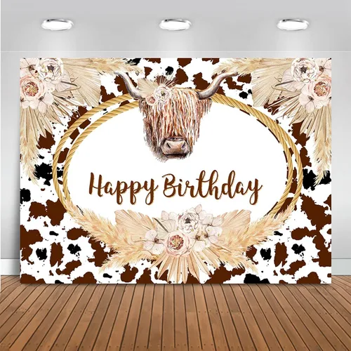 Vista 6 de Mocsicka Fondo de cumpleaños de vaca de las tierras altas, decoración de fiesta de cumpleaños de vaca de las tierras altas, decoración de cumpleaños