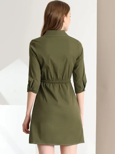 Vista 5 de Allegra K Vestido de manga 34 con cuello y cintura elástica para mujer, M