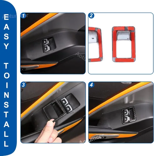 Vista 5 de Cubierta de botón de interruptor de bloqueo de puerta de fibra de carbono para Chevrolet Corvette C7 2014-2019, marco de botón de ventana