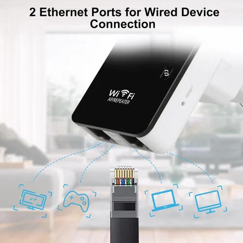 Vista 9 de Amplificador de señal WiFi de 300 Mbps, cubre hasta 4500 pies cuadrados y 45 dispositivos, amplificador de Internet repetidor WiFi con puerto