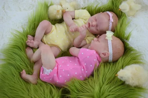 Vista 3 de Pinky Reborn Muñecas gemelas de 18 pulgadas realistas muñecas de bebé, cuerpo de tela, ojos cerrados, durmiendo, recién nacido, aspecto realista