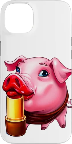 Vista 15 de Funda para iPhone 17 con lápiz labial para niñas en un cerdo