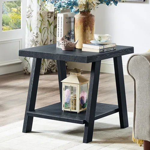 Vista 4 de Roundhill Furniture Atenas Juego de mesa de café de 3 piezas de estante de madera contemporánea, negro