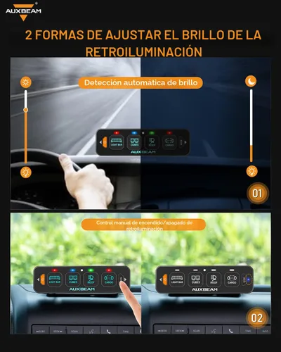 Vista 4 de Auxbeam Panel de interruptores de 4 bandas delgado RGB AS-R40 Panel de interruptor atenuable automático con pulsación momentánea, retroiluminación