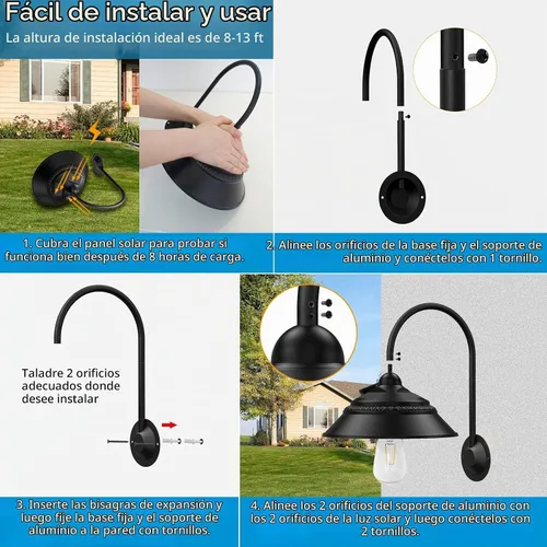 Vista 7 de Luz solar de granero para exteriores con 3 modos de iluminación y apliques de pared con sensor de movimiento, luces rústicas de gallinero, luz