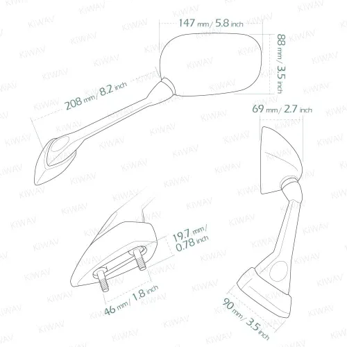 Vista 4 de KiWAV Espejo de repuesto OEM Street Legal E-Mark certificado FY288 compatible para Yamaha FZ1 (2006-2014) mano izquierda x1 pieza