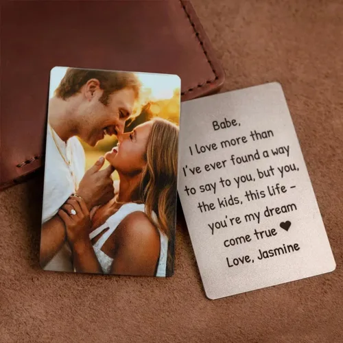 Vista 4 de Custom Engraved Wallet Card – Personalized Metal Wallet Insert Gift for Him, Dad, Husband/Laser engraved or Printed with Text or Photos