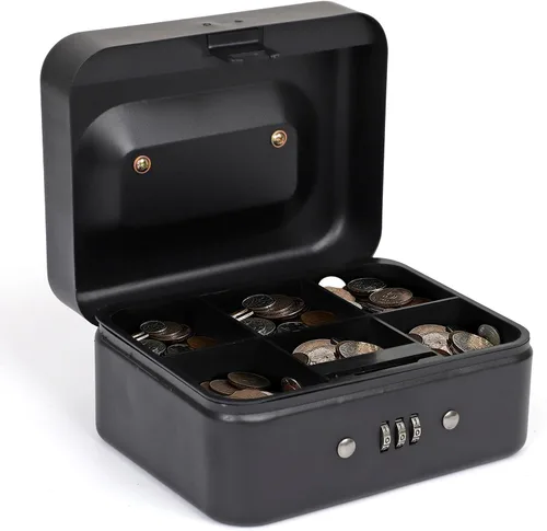 Vista 2 de Darice Caja de seguridad para dinero – Caja de dinero mediana con bandeja de dinero y candado – Caja de seguridad – Organizador para billetes