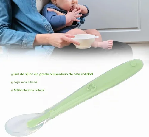 Vista 4 de Cuchara de alimentación para bebés, cuchara para bebé, silicona de alta elasticidad, diseño de envoltura completa, silicona de grado alimenticio