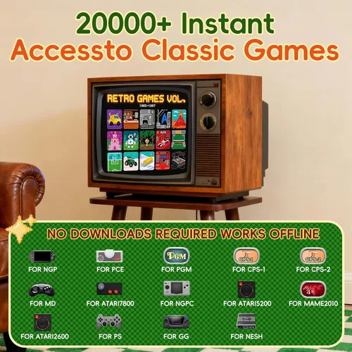 Vista 2 de 2025 Upgraded Retro Gaming Console Stick Pro, Video Games Console with 4K HDMI, Built-in 23 Classic Game Emulators, 20000+ Games - Video Game with