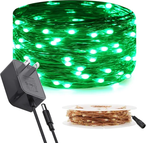 Vista 15 de RUICHEN Guirnalda de luces de alambre de cobre enchufable de 33 pies, 100 luces LED con carrete, color morado