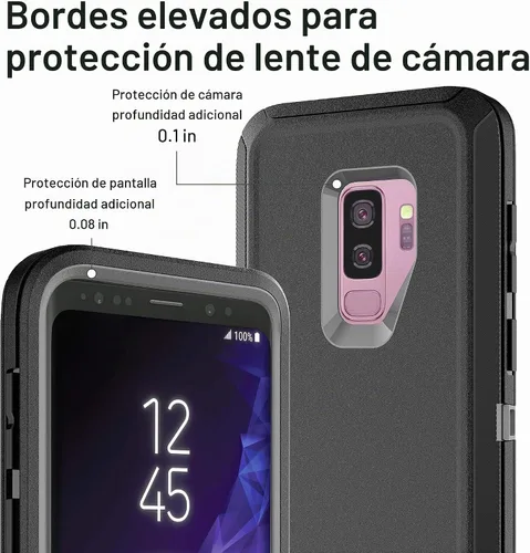 Vista 2 de Funda para Galaxy S9 Plus con protector de pantalla de TPU autorreparable [2 unidades], protección resistente 3 en 1 para Samsung S9 Plus Negro/Gris
