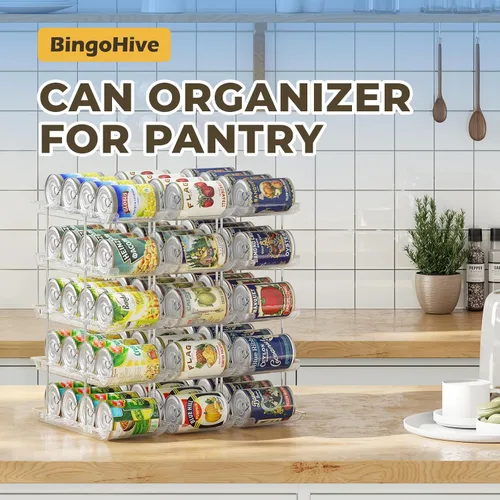 Vista 3 de Organizador de latas BingoHive para despensa apilable de 5 niveles, organizador de almacenamiento de latas para despensa, organizador de latas