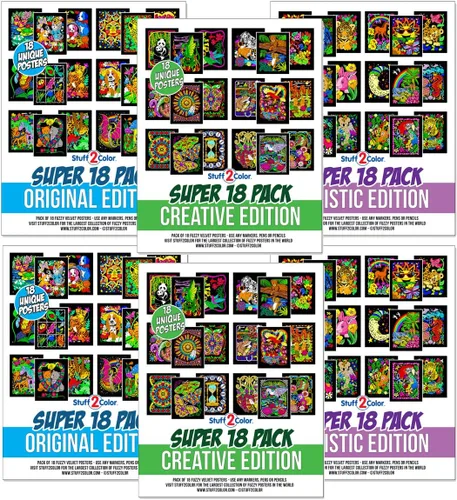 Vista 2 de Paquete a granel de 108 pósteres de terciopelo mullido para colorear (2 de cada 54 pósteres únicos para colorear), ideal para escuelas