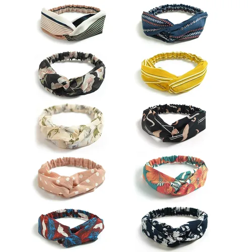 Vista 23 de DRESHOW - Paquete de 10 diademas para mujer con diseño entrecruzado vintage, estilo bohemio, trenzadas, elásticas, accesorios para el cabello