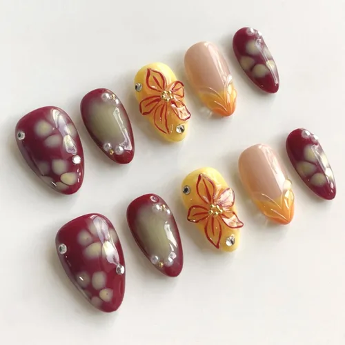 Vista 40 de 24 piezas de uñas postizas de punta francesa a presión, uñas postizas medianas en forma de almendra con diseño de ondas azul oscuro, uñas postizas
