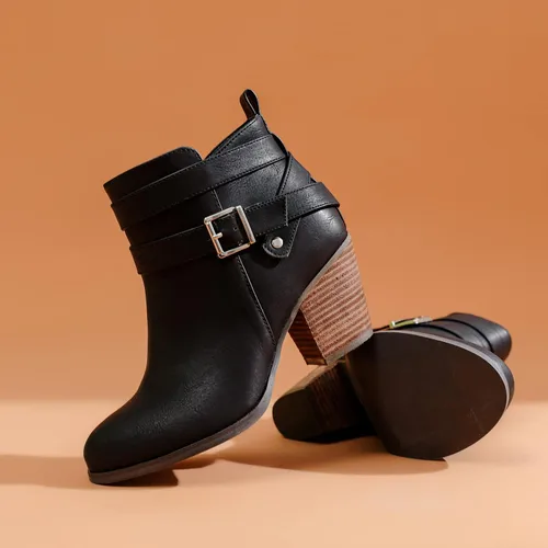 Vista 6 de Luoika Botines anchos para mujer, tacón medio extra ancho con cremallera lateral.