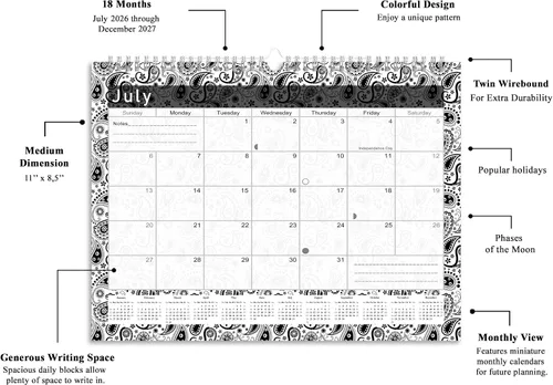 Vista 3 de Calendario mensual 2024-2025 de pared/escritorio encuadernado en espiral, calendario de escritorio de 18 meses, calendario de pared