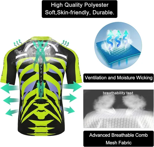 Vista 5 de Conjunto de camiseta de ciclismo para hombre, camiseta reflectante de secado rápido y pantalones cortos de ciclismo acolchados 3D, Spqx-2