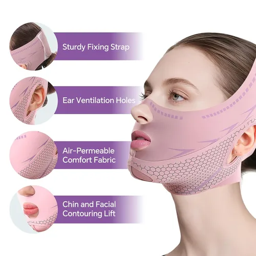 Vista 11 de Máscara de elevación de barbilla con línea V, correa de barbilla reductora de doble barbilla para dormir, máscara de estiramiento facial