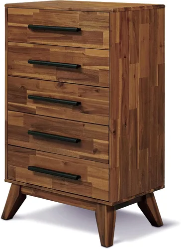 Vista 4 de Acacia Linea - Cómoda de madera maciza con 5 cajones de 26 pulgadas, cómoda Caramelo