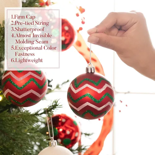Vista 5 de Valery Madelyn - Adornos navideños para árbol de Navidad, 35 adornos pequeños inastillables de bola de Navidad en rojo, verde y blanco, 2 pulgadas
