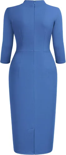 Vista 4 de Miusol - Vestido entallado de cóctel, plisado, estilo retro, cuello medio.