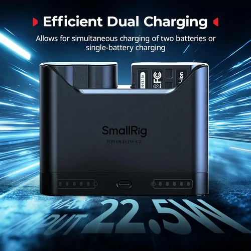Vista 5 de SMALLRIG EN-EL15c - Juego de baterías para cámara Nikon, cargador de doble ranura de 22.5 W, baterías de 1940 mAh, compatible con Nikon ZR, Z6III