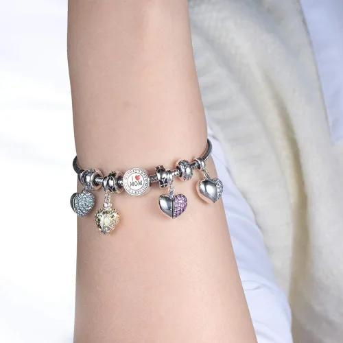 Vista 6 de Lovans Abalorio de corazón de amor de plata de ley 925 con texto en inglés "I Love You" para pulsera Pandora DIY