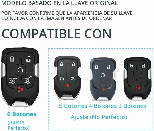 Vista 2 de Funda de llave de cuero de 6 botones, compatible con GMC Yukon Chevy Suburban Tahoe 2015-2020 etc, diseño sin tornillos estilo retro protector