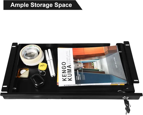 Vista 5 de Frassie Cajón extraíble para debajo del escritorio de 17 pulgadas con cerradura Cajón deslizante para lápices de metal montado en la oficina