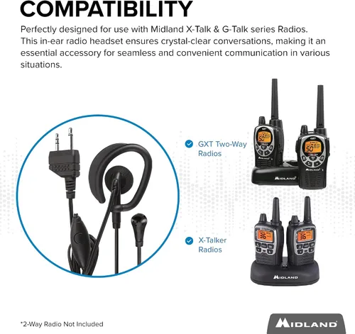 Vista 3 de Midland AVP1 VOX Auriculares de micrófono manos libres para radios portátiles Midland - Paquete de 6