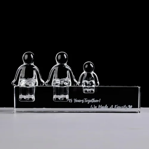 Vista 9 de Ornalrist Regalos de boda de cristal para el 15º aniversario para ella y él, 15 años juntos hicimos un adorno de cristal familiar para esposa, 1 niño