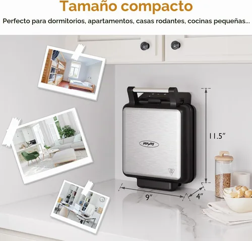Vista 5 de Fabricante de Waffles de 4 Rebanadas con Superficie Antiadherente, Plancha para Waffles de 1200W, Control de Tiempo y Temperatura, Pantalla LCD