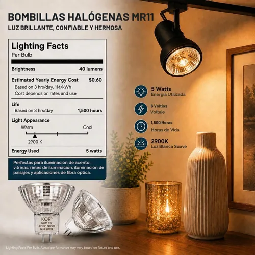 Vista 7 de KOR Paquete de 2 bombillas MR11 de 6 voltios de precisión halógena reflector de fibra óptica 6V (5)