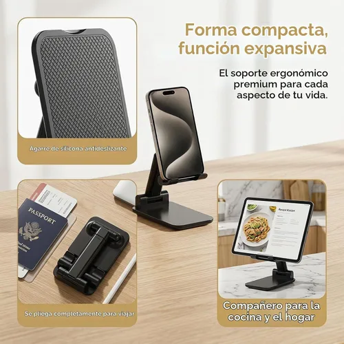 Vista 3 de Soporte para Teléfono de Escritorio, MT-6 Soporte para Teléfono Celular para Escritorio Soporte Universal para Teléfono Celular Plegable y Ajustable