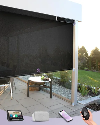 Vista 18 de Graywind Persianas enrollables motorizadas para exterior para patio compatibles con Alexa Google, cortinas solares inteligentes para exteriores